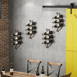4 Pieces 12 Bottles Moon Shaped Metal Wine Rack Wall Mounted in Bronze - thumbnail 3