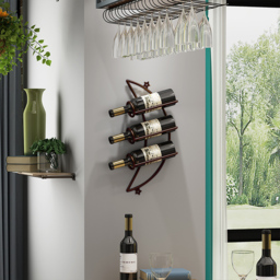 4 Pieces 12 Bottles Moon Shaped Metal Wine Rack Wall Mounted in Bronze - thumbnail 5