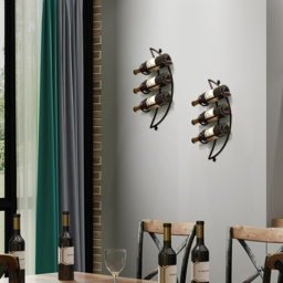 4 Pieces 12 Bottles Moon Shaped Metal Wine Rack Wall Mounted in Bronze - thumbnail 4