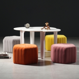 "18.5"" Wide Velvet Pouf Ottoman Hexagonal Ottoman in Gray" - thumbnail 3
