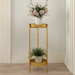 Round Metal Plant Stand 2-Tiered Gold Plant Pot Stand for Indoor in Large - thumbnail 4