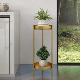 Round Metal Plant Stand 2-Tiered Gold Plant Pot Stand for Indoor in Large - thumbnail 6