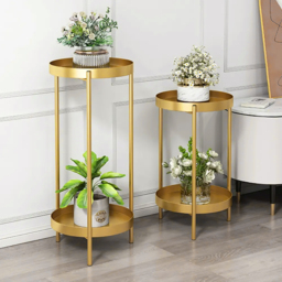 Round Metal Plant Stand 2-Tiered Gold Plant Pot Stand for Indoor in Large - thumbnail 2