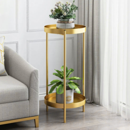 Round Metal Plant Stand 2-Tiered Gold Plant Pot Stand for Indoor in Large - thumbnail 1