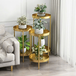Round Metal Plant Stand 2-Tiered Gold Plant Pot Stand for Indoor in Large - thumbnail 3