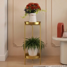 Round Metal Plant Stand 2-Tiered Gold Plant Pot Stand for Indoor in Large - thumbnail 5