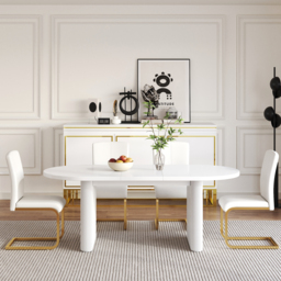160 - 200 cm Oval Extendable Warm White Dining Table Butterfly Leaf 4-6 Seater - thumbnail 7