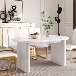 160 - 200 cm Oval Extendable Warm White Dining Table Butterfly Leaf 4-6 Seater - thumbnail 9