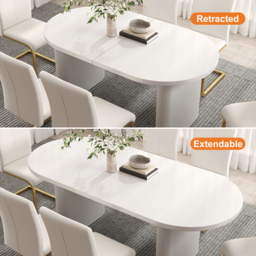 160 - 200 cm Oval Extendable Warm White Dining Table Butterfly Leaf 4-6 Seater - thumbnail 4