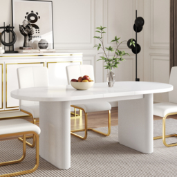 160 - 200 cm Oval Extendable Warm White Dining Table Butterfly Leaf 4-6 Seater - thumbnail 6