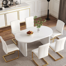 160 - 200 cm Oval Extendable Warm White Dining Table Butterfly Leaf 4-6 Seater - thumbnail 3