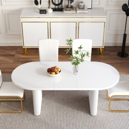 160 - 200 cm Oval Extendable Warm White Dining Table Butterfly Leaf 4-6 Seater - thumbnail 8