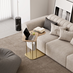 Modern Small C Shaped Rotating Side Table Natural Wood Bedside Table with Storage End Tables - thumbnail 5