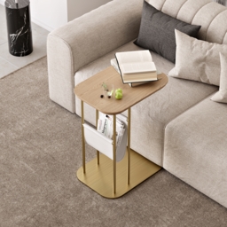 Modern Small C Shaped Rotating Side Table Natural Wood Bedside Table with Storage End Tables - thumbnail 8