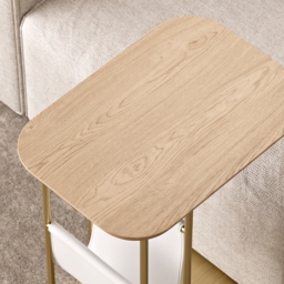 Modern Small C Shaped Rotating Side Table Natural Wood Bedside Table with Storage End Tables - thumbnail 9