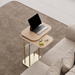 Modern Small C Shaped Rotating Side Table Natural Wood Bedside Table with Storage End Tables - thumbnail 2