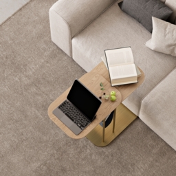 Modern Small C Shaped Rotating Side Table Natural Wood Bedside Table with Storage End Tables - thumbnail 4