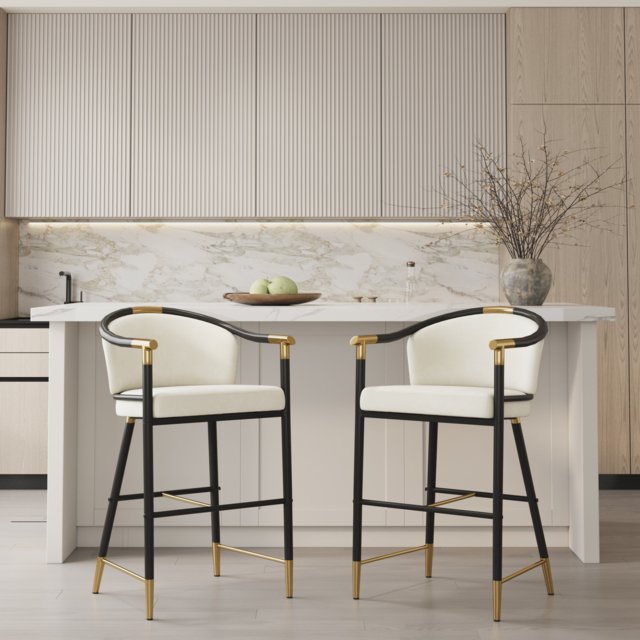 Modern Counter Stools with Velvet Upholstery Beige Bar Stools - image 1