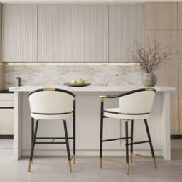 Modern Counter Stools with Velvet Upholstery Beige Bar Stools - thumbnail 2