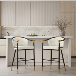 Modern Counter Stools with Velvet Upholstery Beige Bar Stools - thumbnail 1