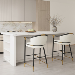 Modern Counter Stools with Velvet Upholstery Beige Bar Stools - thumbnail 3