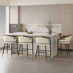 Modern Counter Stools with Velvet Upholstery Beige Bar Stools - thumbnail 5