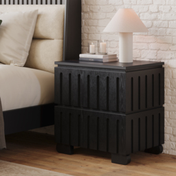 Ash Wood 2-Drawer Nightstand with Sintered Stone Top Set of 2
