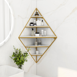 Modern Corner Wall Shelves Triangle Floating Shelves in Gold & White - thumbnail 4