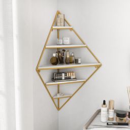 Modern Corner Wall Shelves Triangle Floating Shelves in Gold & White - thumbnail 2