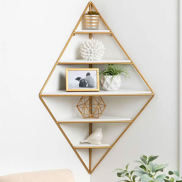 Modern Corner Wall Shelves Triangle Floating Shelves in Gold & White - thumbnail 1