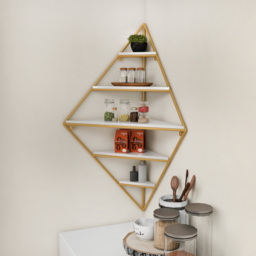 Modern Corner Wall Shelves Triangle Floating Shelves in Gold & White - thumbnail 3