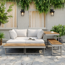 4 PCS Modular Outdoor  Acacia Sectional Sofa Set with Cushion and Side Table, 4 PCS Versatile L-Shaped Modular Sectional Sofa Set for Patio&Yard - thumbnail 4
