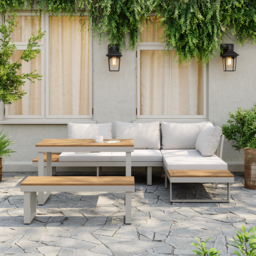 4 PCS Modular Outdoor  Acacia Sectional Sofa Set with Cushion and Side Table, 4 PCS Versatile L-Shaped Modular Sectional Sofa Set for Patio&Yard - thumbnail 2