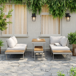4 PCS Modular Outdoor  Acacia Sectional Sofa Set with Cushion and Side Table, 4 PCS Versatile L-Shaped Modular Sectional Sofa Set for Patio&Yard - thumbnail 5