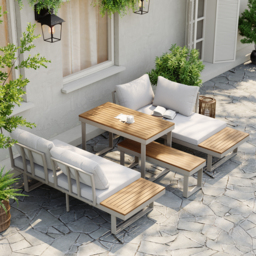 4 PCS Modular Outdoor  Acacia Sectional Sofa Set with Cushion and Side Table, 4 PCS Versatile L-Shaped Modular Sectional Sofa Set for Patio&Yard - thumbnail 6
