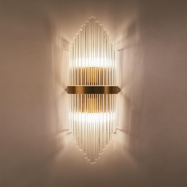 Striaged Gold Glass Wall Sconce Metal Vanity Wall Light for Bathroom - image 1