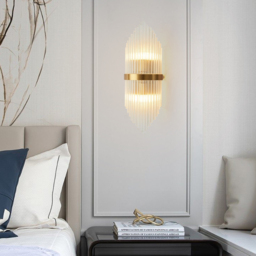 Striaged Gold Glass Wall Sconce Metal Vanity Wall Light for Bathroom - thumbnail 5