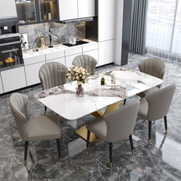 "78.7"" Modern White Dining Table Rectangular Faux Marble Top X-Base"