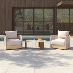Outdoor Khaki Handwoven Rope Swivel Chair - thumbnail 3
