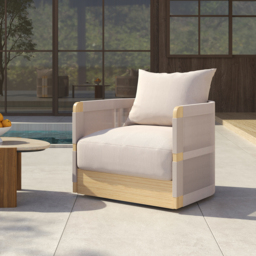 Outdoor Khaki Handwoven Rope Swivel Chair - thumbnail 1