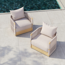 Outdoor Khaki Handwoven Rope Swivel Chair - thumbnail 4