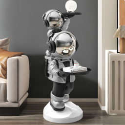 Silver Astronaut Side Table Floor Sculpture Modern End Table with Tray Top - thumbnail 4