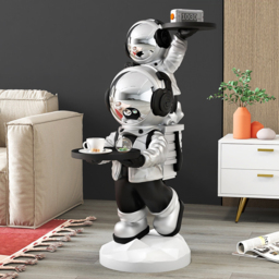 Silver Astronaut Side Table Floor Sculpture Modern End Table with Tray Top - thumbnail 2