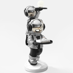 Silver Astronaut Side Table Floor Sculpture Modern End Table with Tray Top - thumbnail 6