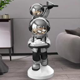 Silver Astronaut Side Table Floor Sculpture Modern End Table with Tray Top - thumbnail 5