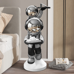 Silver Astronaut Side Table Floor Sculpture Modern End Table with Tray Top - thumbnail 3