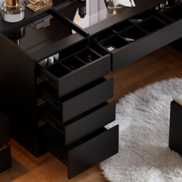 Modern Black Dressing Table with Chair with Lighted Vanity Mirror & Charging Station & Jewellery Storage Dressing Table - thumbnail 9