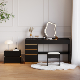 Modern Black Dressing Table with Chair with Lighted Vanity Mirror & Charging Station & Jewellery Storage Dressing Table - thumbnail 3