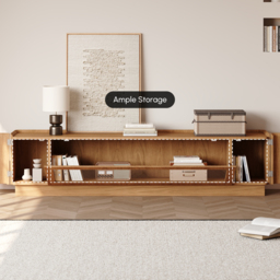 2000mm Glass Door TV Stand Mid Century Modern Wood Media Console with Storage & LED in Natural - thumbnail 9