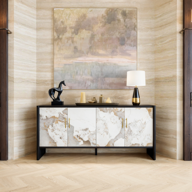 Modern 180 cm Sintered Stone Sideboard with Oak Wood Frame & Adjustable Shelves - image 1